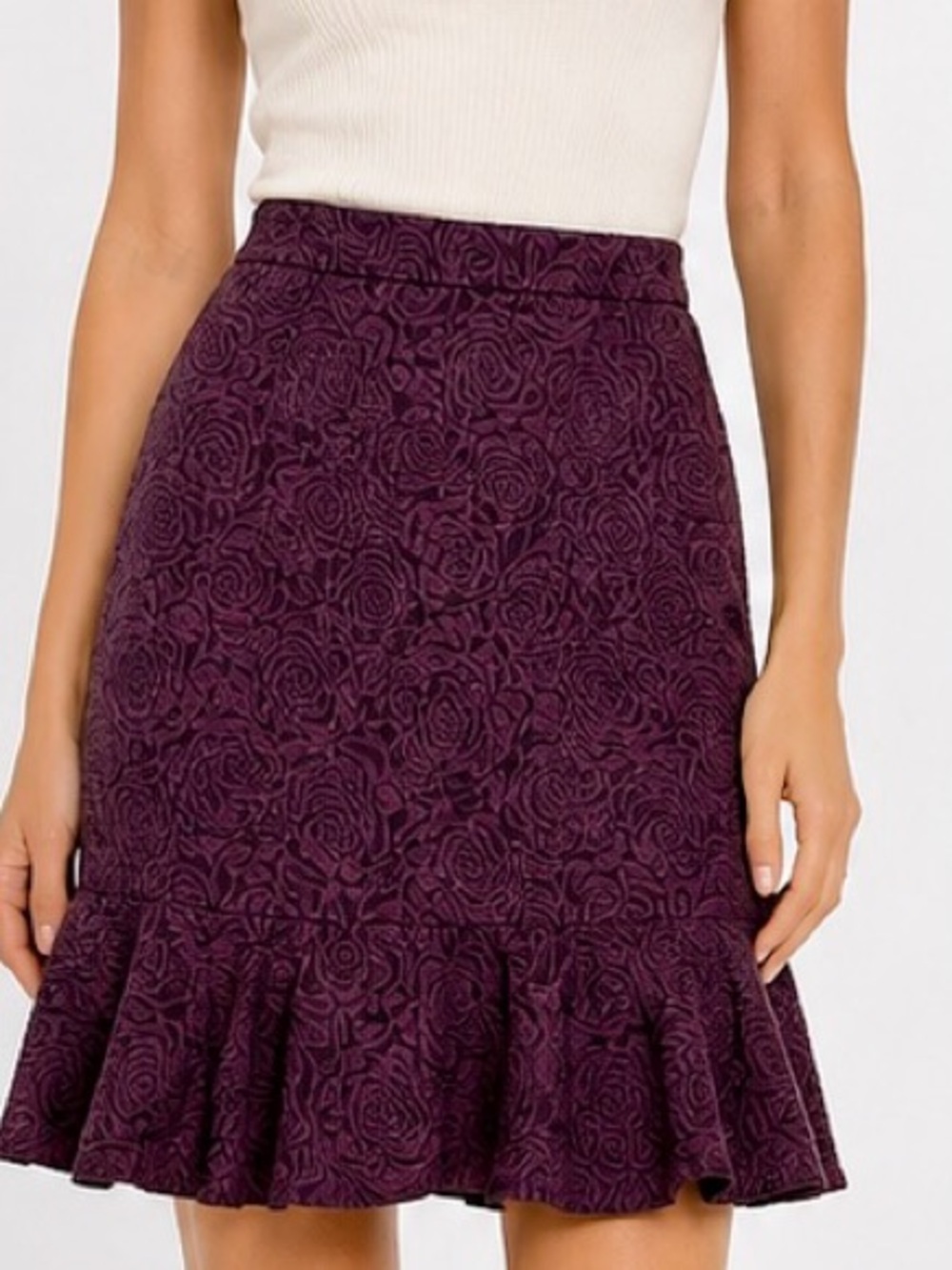 Marlowe made in Italy purple Peplum Skirt Floral print wool blend trumpet